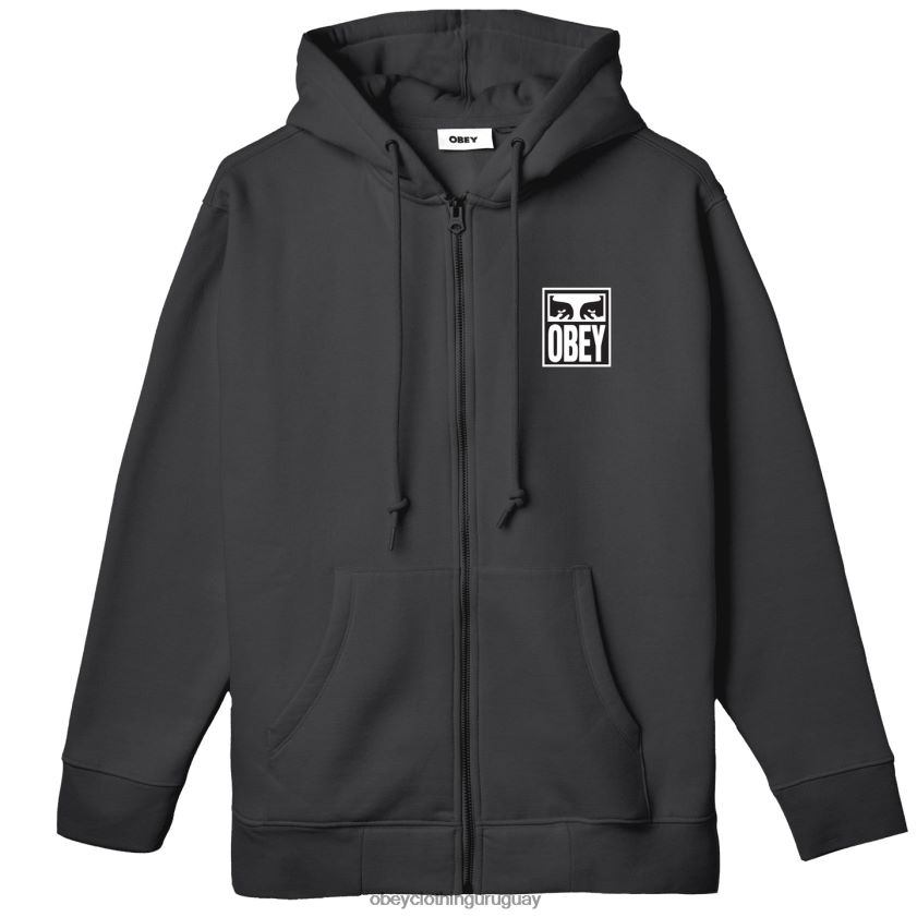 OBEY negro hombres capucha con cremallera premium con icono de ojos 28XT8J988