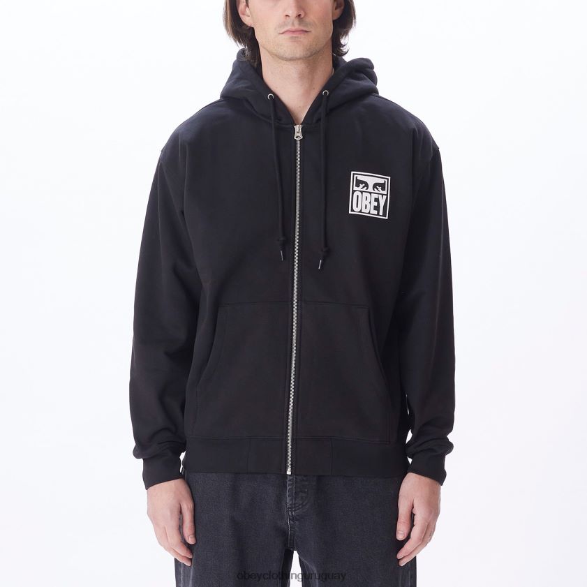 OBEY negro hombres capucha con cremallera premium con icono de ojos 28XT8J988
