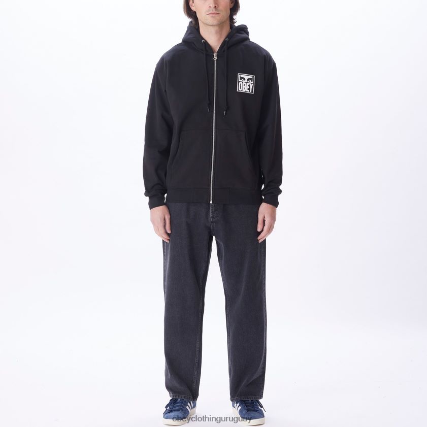 OBEY negro hombres capucha con cremallera premium con icono de ojos 28XT8J988