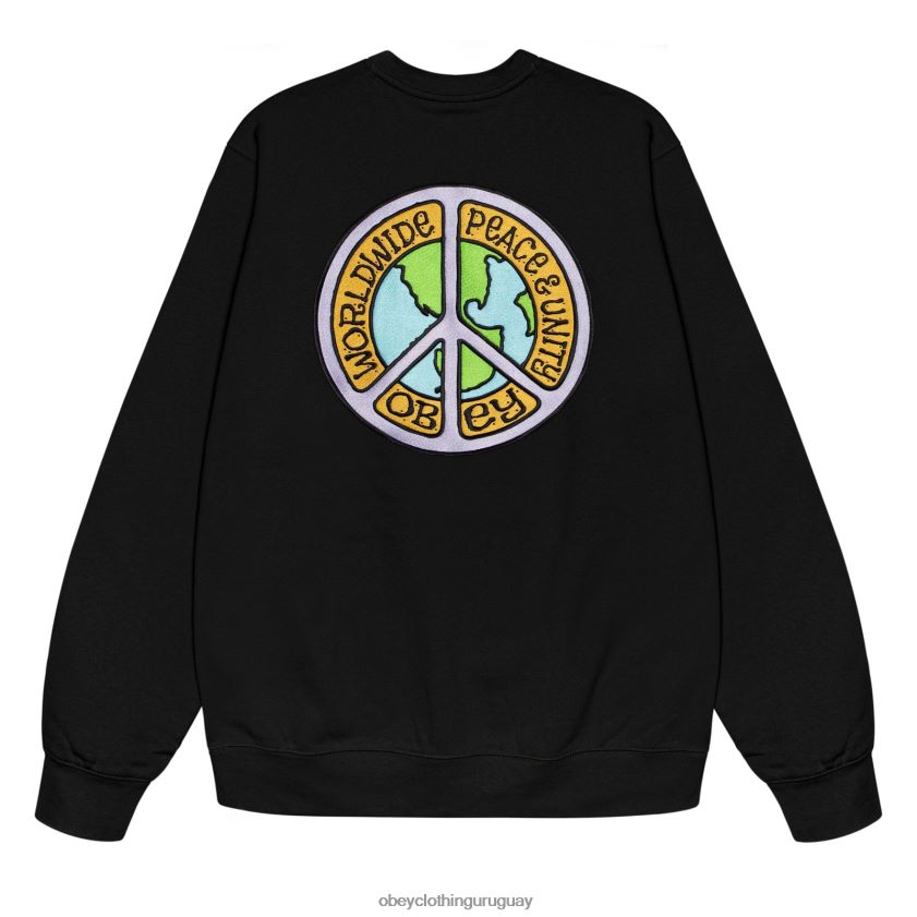 OBEY negro hombres cuello redondo paz y unidad 28XT8J1046