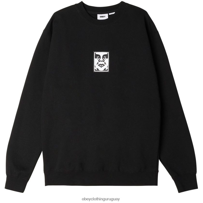 OBEY negro hombres icono de cuello redondo extra pesado 28XT8J1000