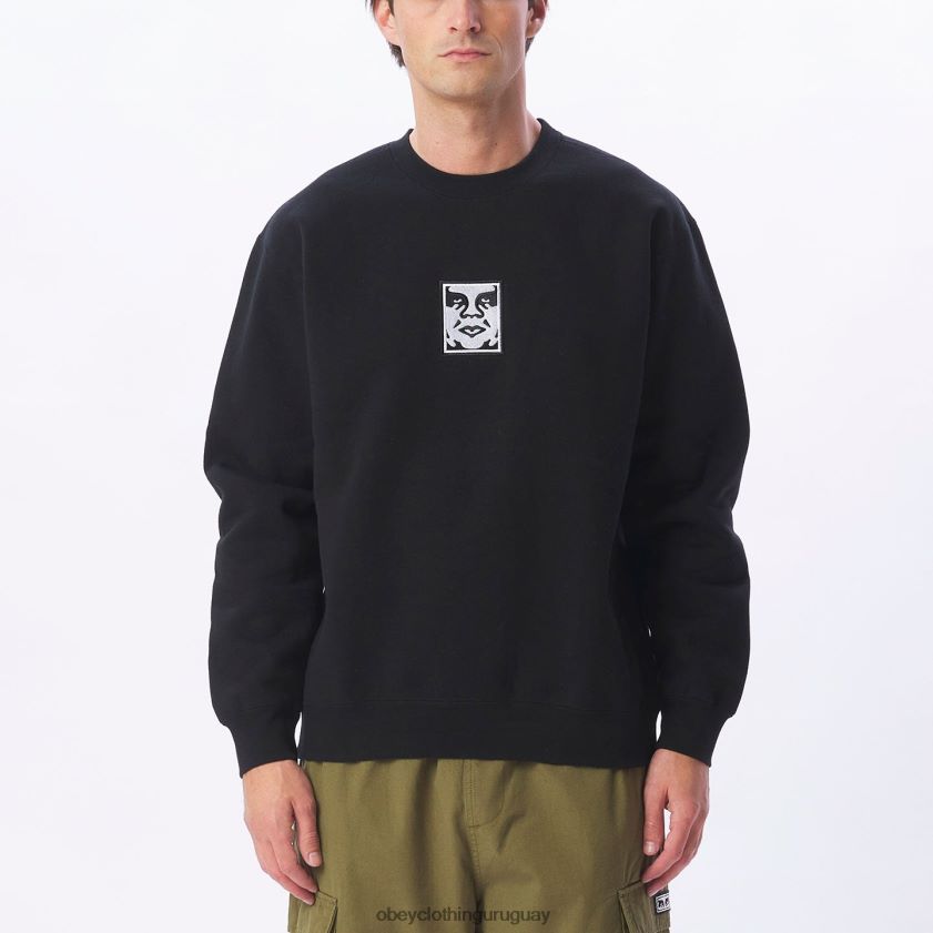 OBEY negro hombres icono de cuello redondo extra pesado 28XT8J1000