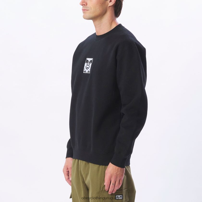 OBEY negro hombres icono de cuello redondo extra pesado 28XT8J1000
