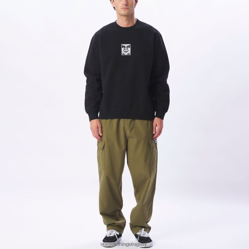 OBEY negro hombres icono de cuello redondo extra pesado 28XT8J1000