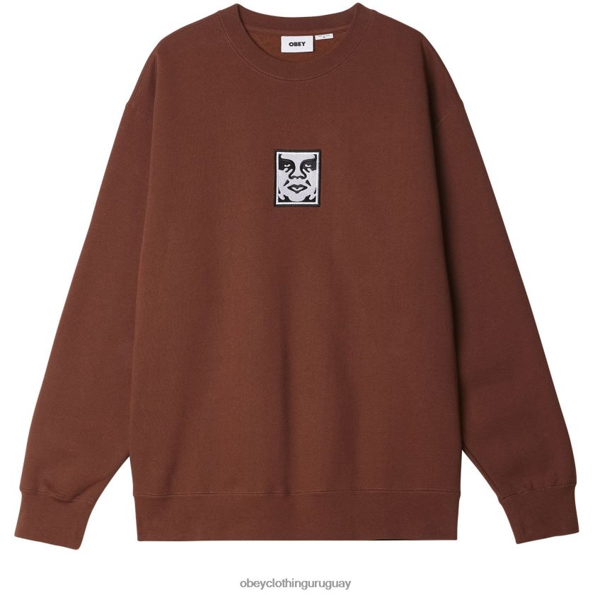 OBEY sepia hombres icono de cuello redondo extra pesado 28XT8J1002