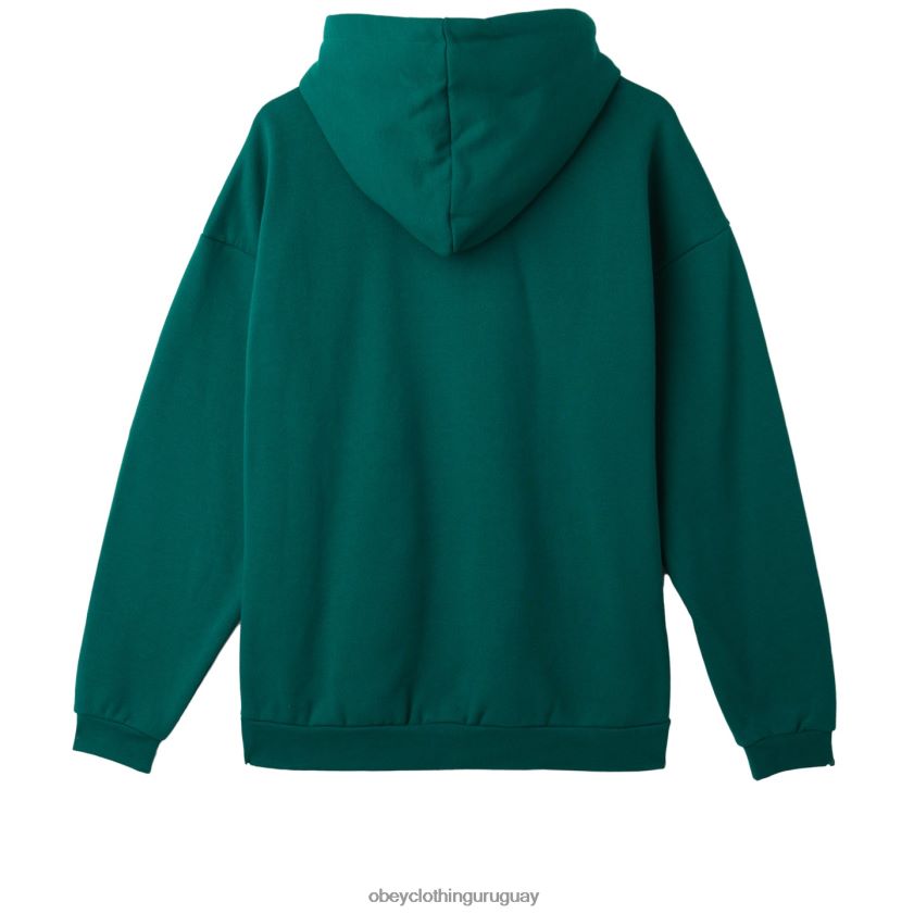 OBEY verde aventurina hombres capucha tipo jersey apilada extra pesada 28XT8J995