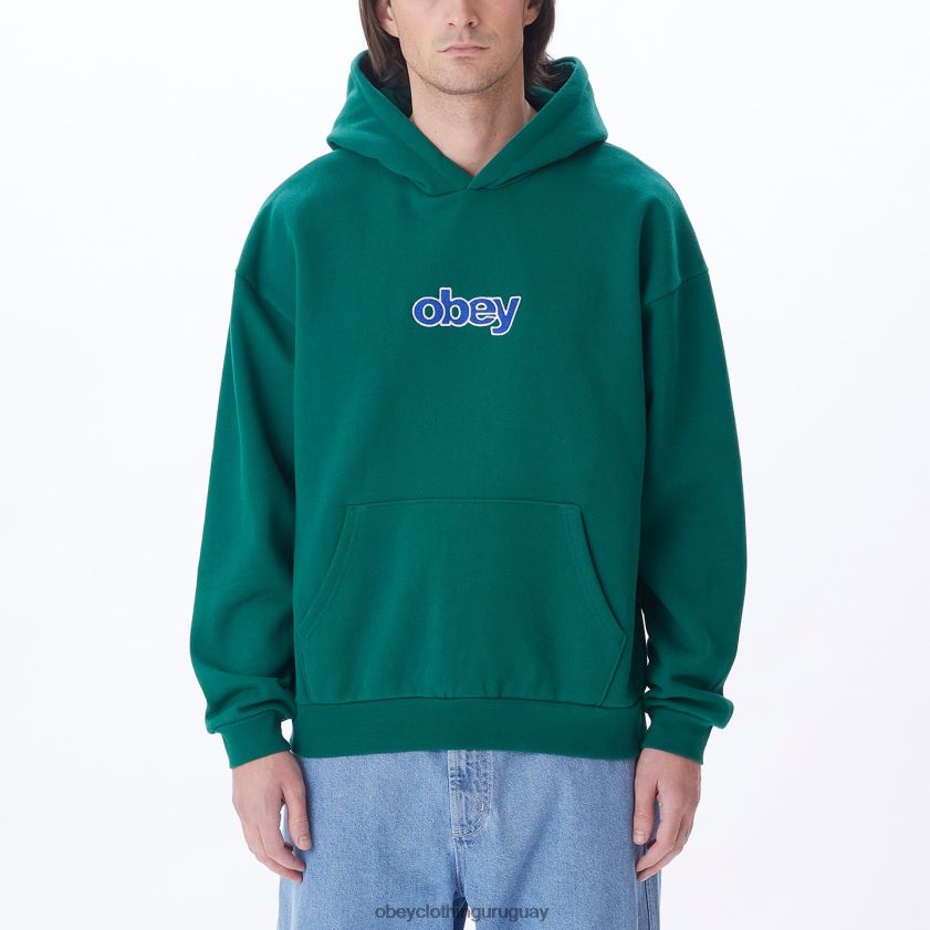 OBEY verde aventurina hombres capucha tipo jersey apilada extra pesada 28XT8J995