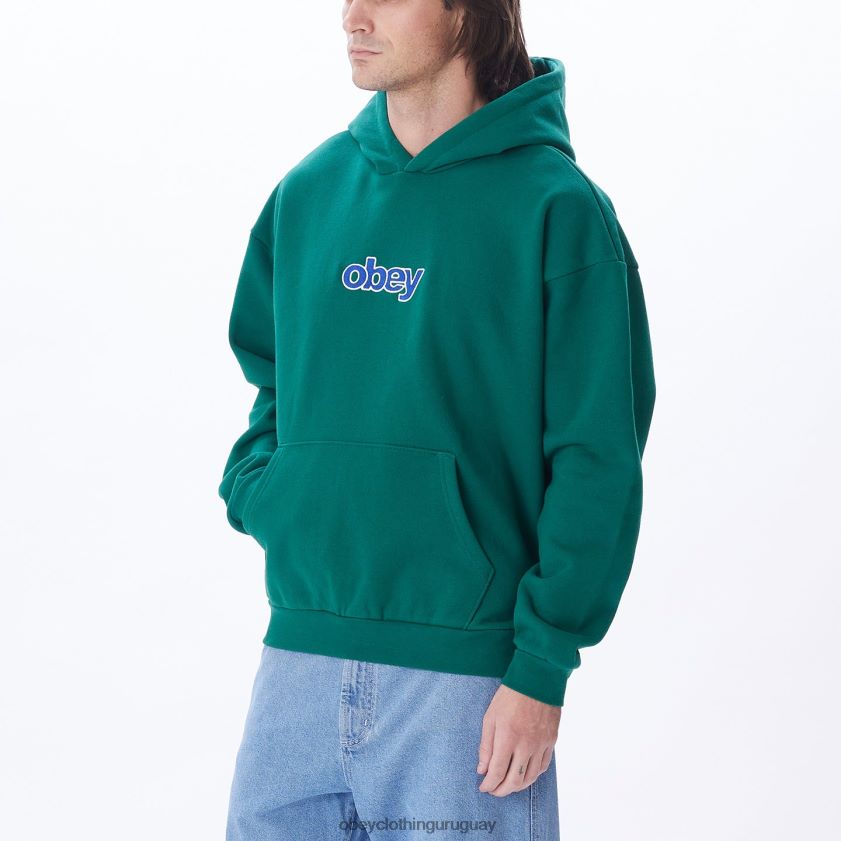 OBEY verde aventurina hombres capucha tipo jersey apilada extra pesada 28XT8J995