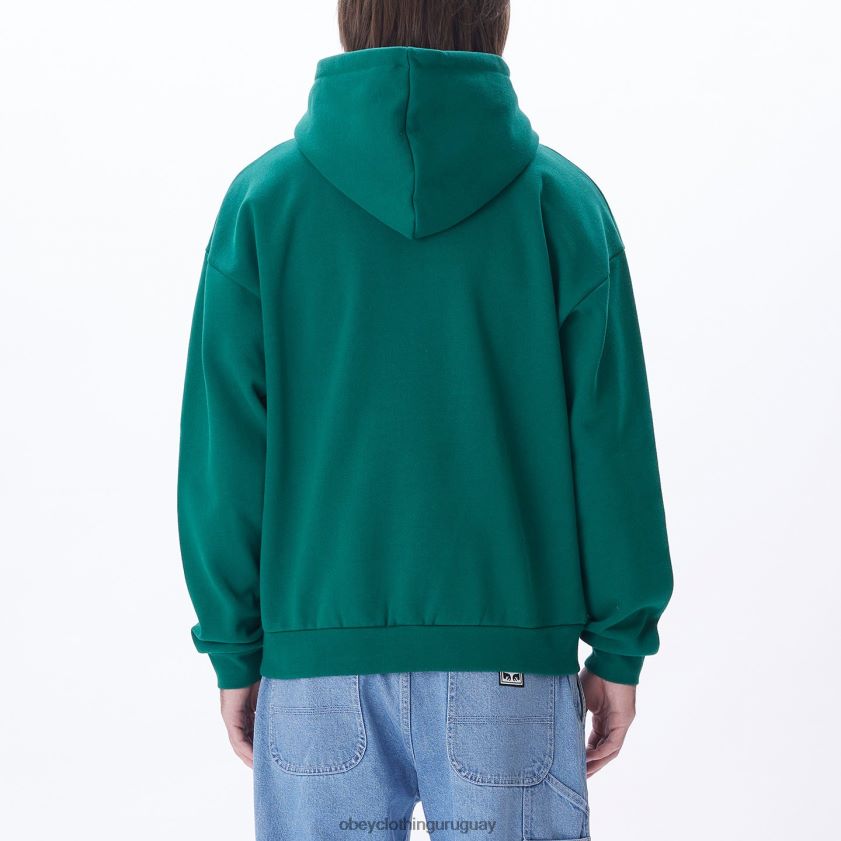 OBEY verde aventurina hombres capucha tipo jersey apilada extra pesada 28XT8J995