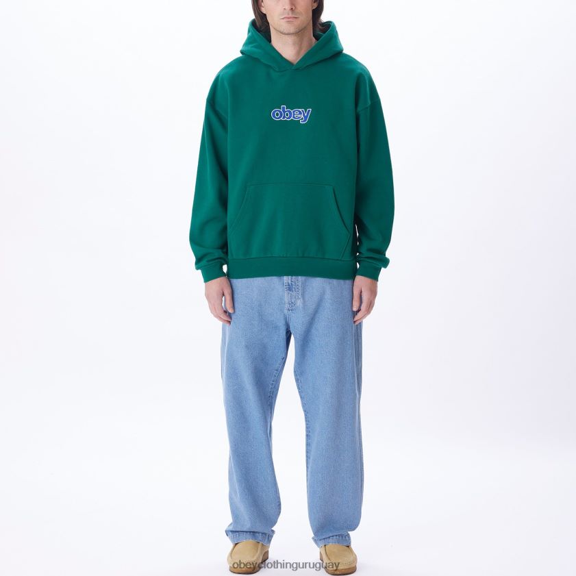 OBEY verde aventurina hombres capucha tipo jersey apilada extra pesada 28XT8J995