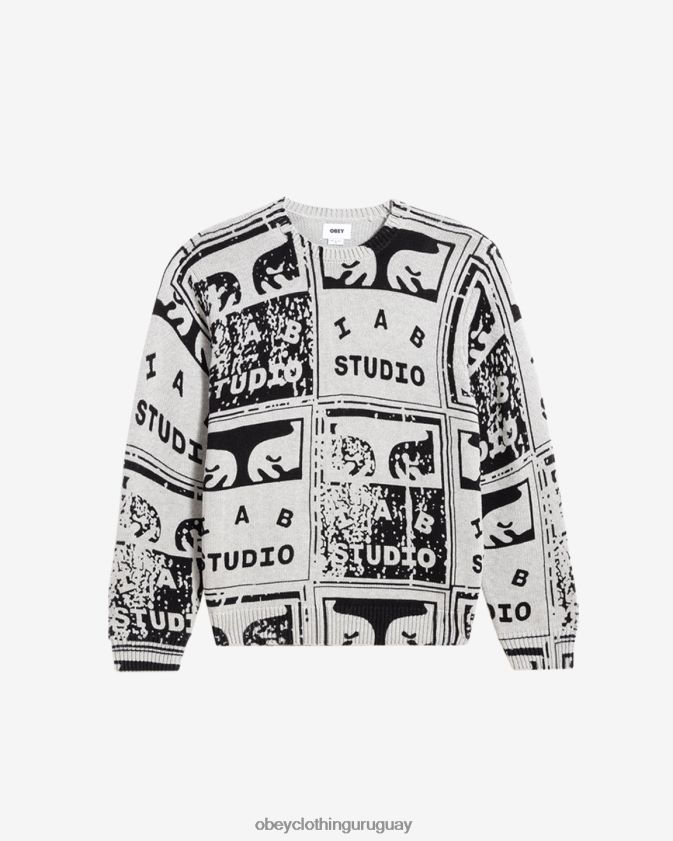 OBEY gris jaspeado multicolor hombres suéter de carteles descoloridos 28XT8J265