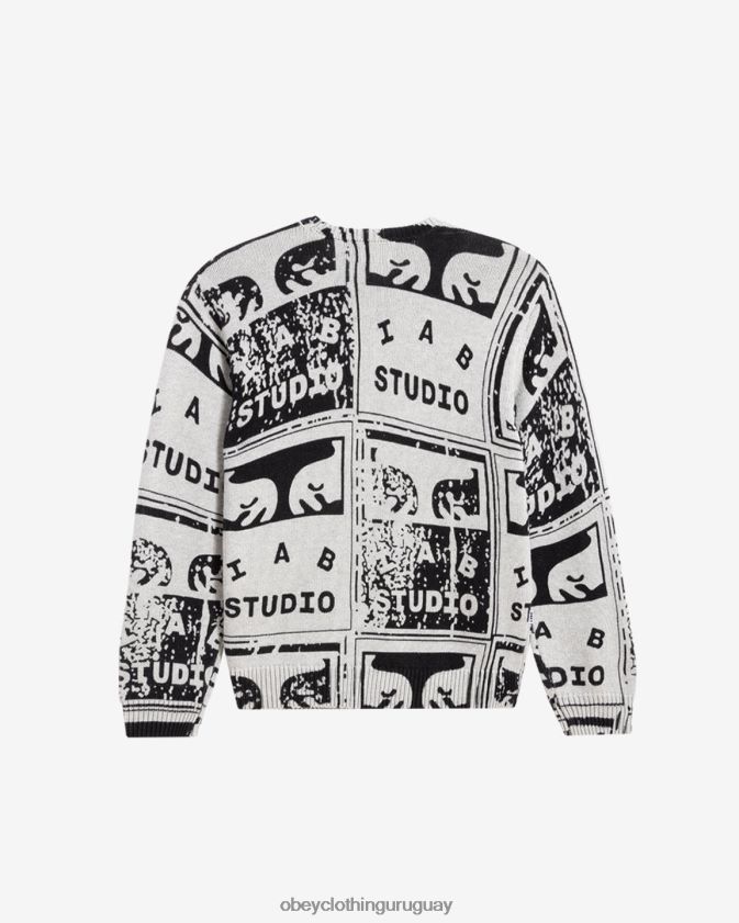 OBEY gris jaspeado multicolor hombres suéter de carteles descoloridos 28XT8J265