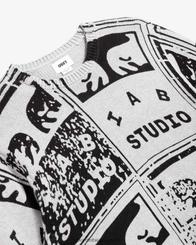 OBEY gris jaspeado multicolor hombres suéter de carteles descoloridos 28XT8J265