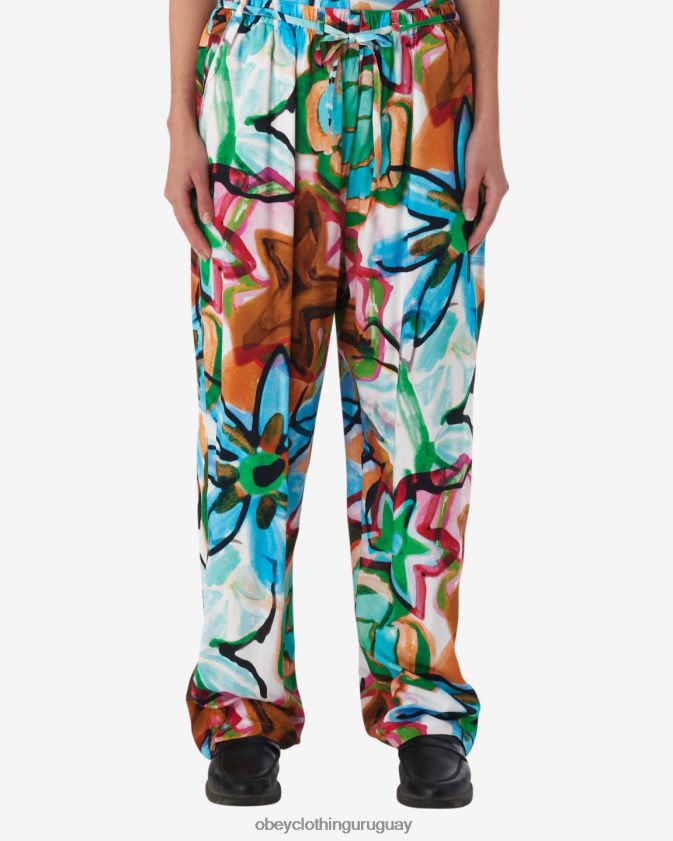 OBEY aguamarina múltiple mujer pantalón con flores dibujadas con marcador 28XT8J525