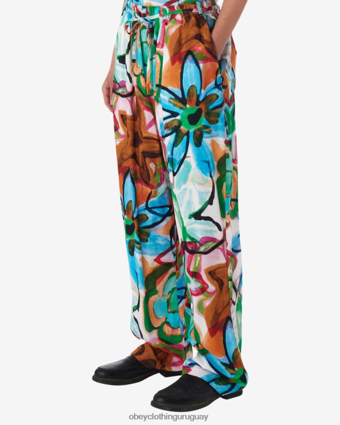 OBEY aguamarina múltiple mujer pantalón con flores dibujadas con marcador 28XT8J525