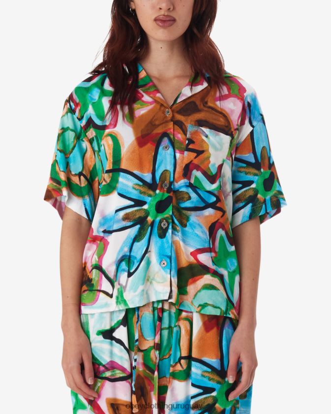 OBEY aguamarina múltiple mujer camisa con flores dibujadas con marcador 28XT8J567