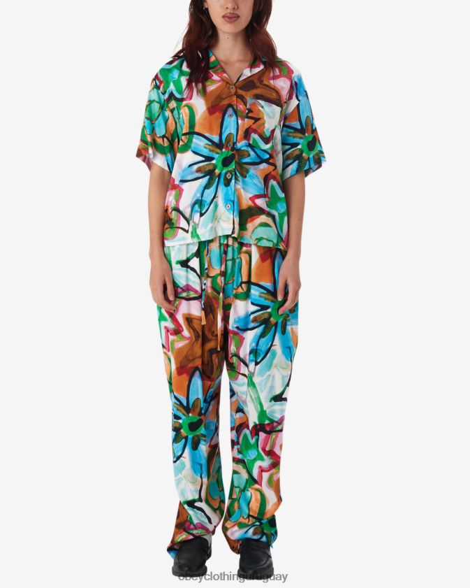 OBEY aguamarina múltiple mujer camisa con flores dibujadas con marcador 28XT8J567