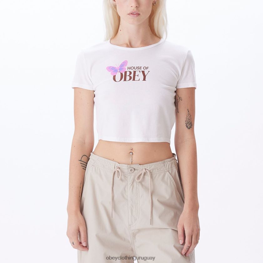 OBEY blanco mujer camiseta ajustada Chloe corta de House of Butterfly 28XT8J735