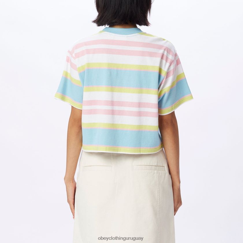 OBEY cielo azul multi mujer camiseta corta a rayas ariella 28XT8J728