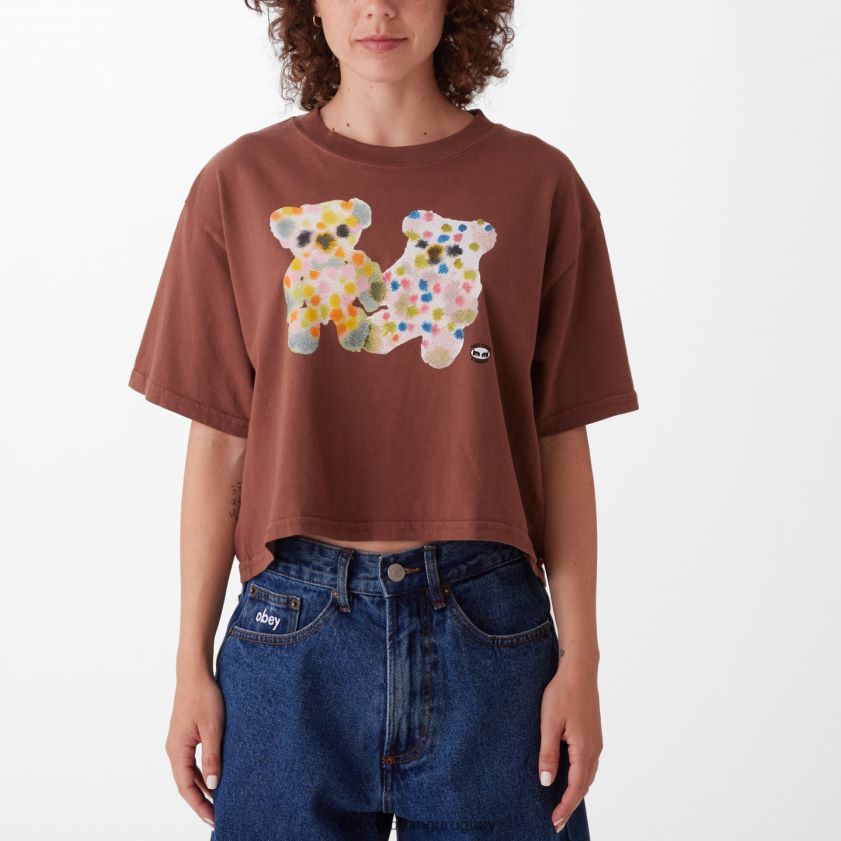 OBEY sepia mujer Camiseta corta de fin de semana con ositos de peluche en acuarela 28XT8J731