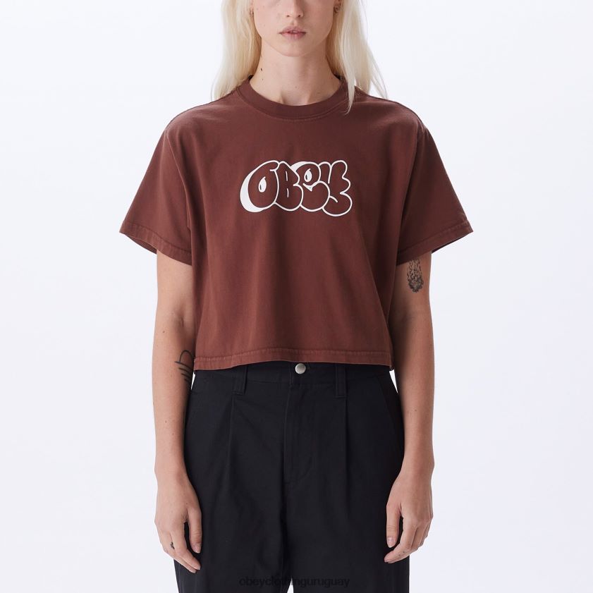 OBEY sepia mujer camiseta corta de fin de semana con graffiti 28XT8J732