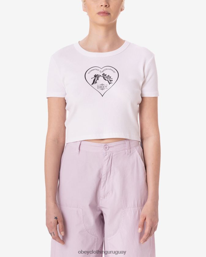 OBEY blanco mujer camiseta corta de canalé comprometida con la excelencia 28XT8J602