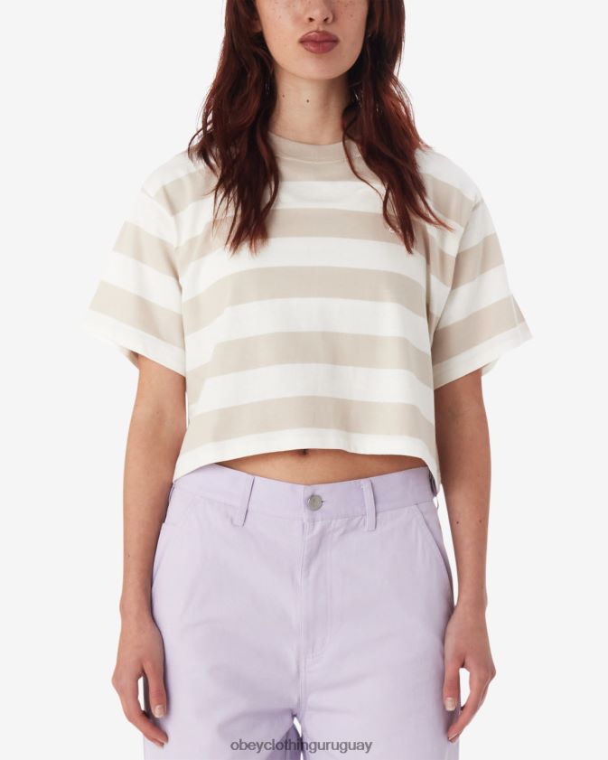 OBEY gris plata multicolor mujer camiseta corta con rayas Adams 28XT8J550