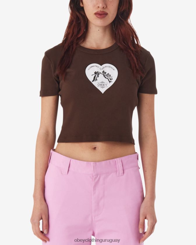 OBEY java marrón mujer camiseta corta de canalé comprometida con la excelencia 28XT8J601
