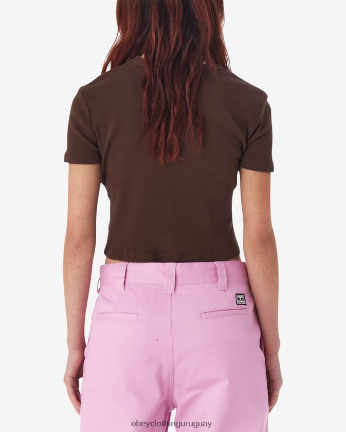 OBEY java marrón mujer camiseta corta de canalé comprometida con la excelencia 28XT8J601