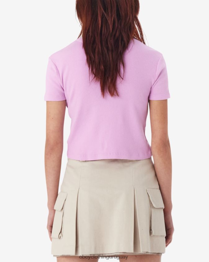 OBEY lavanda pastel mujer camiseta corta de canalé con ángel de semitono 28XT8J603