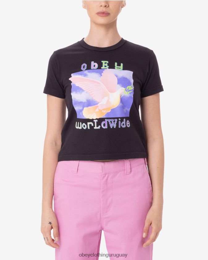 OBEY negro digital mujer camiseta paloma de la paz kaylin 28XT8J607