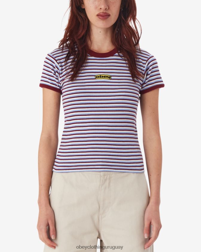 OBEY tibetano rojo multi mujer camiseta ringer para bebé con rayas de ciprés 28XT8J557