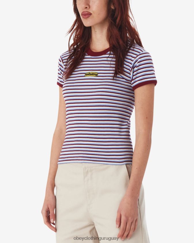 OBEY tibetano rojo multi mujer camiseta ringer para bebé con rayas de ciprés 28XT8J557