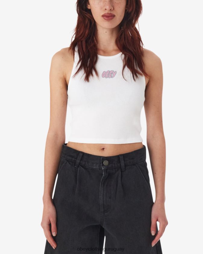 OBEY blanco mujer tanque de costilla tipo burbuja 28XT8J624