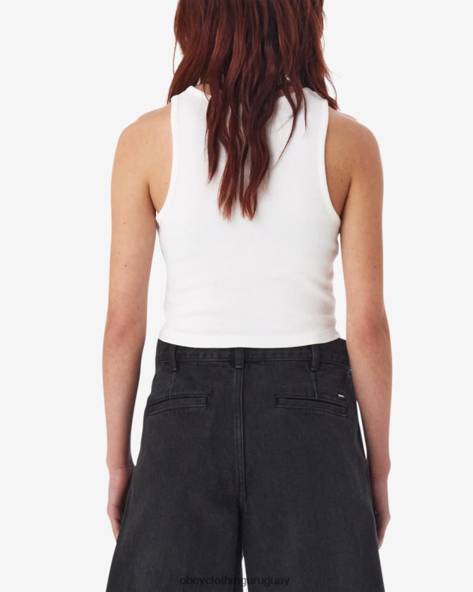 OBEY blanco mujer tanque de costilla tipo burbuja 28XT8J624