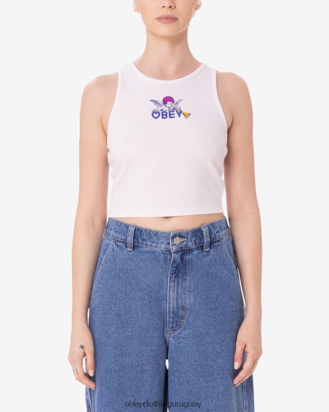 OBEY blanco mujer tanque de costillas de corazón de querubín 28XT8J620