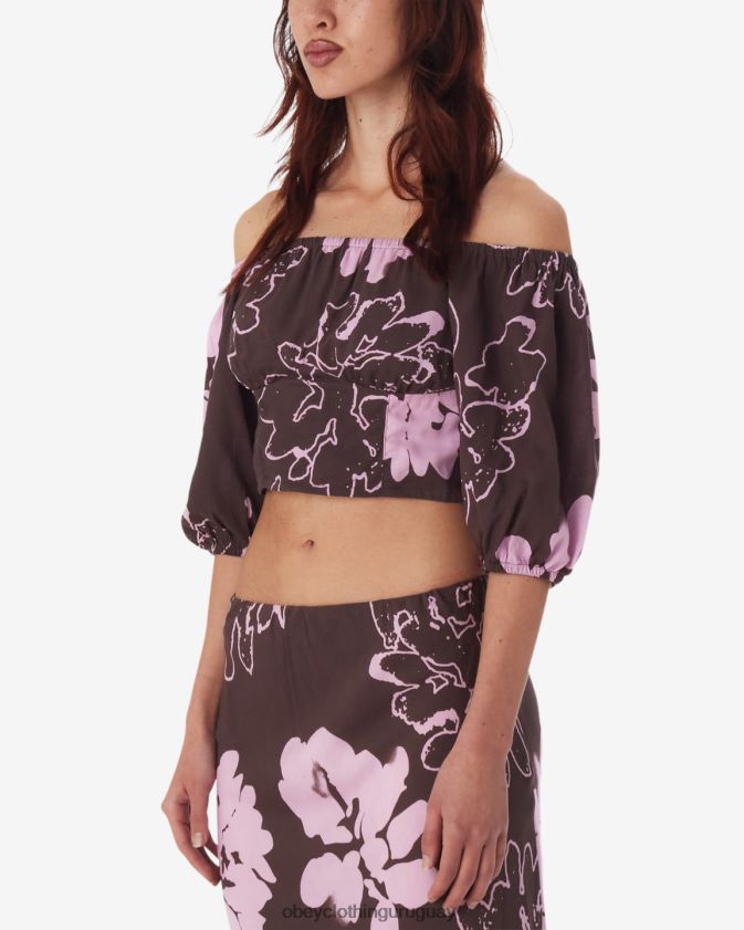 OBEY java marrón multi mujer top con hombros descubiertos de zinnia 28XT8J577