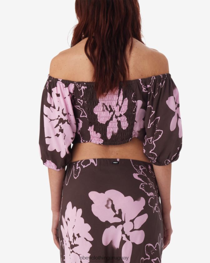OBEY java marrón multi mujer top con hombros descubiertos de zinnia 28XT8J577
