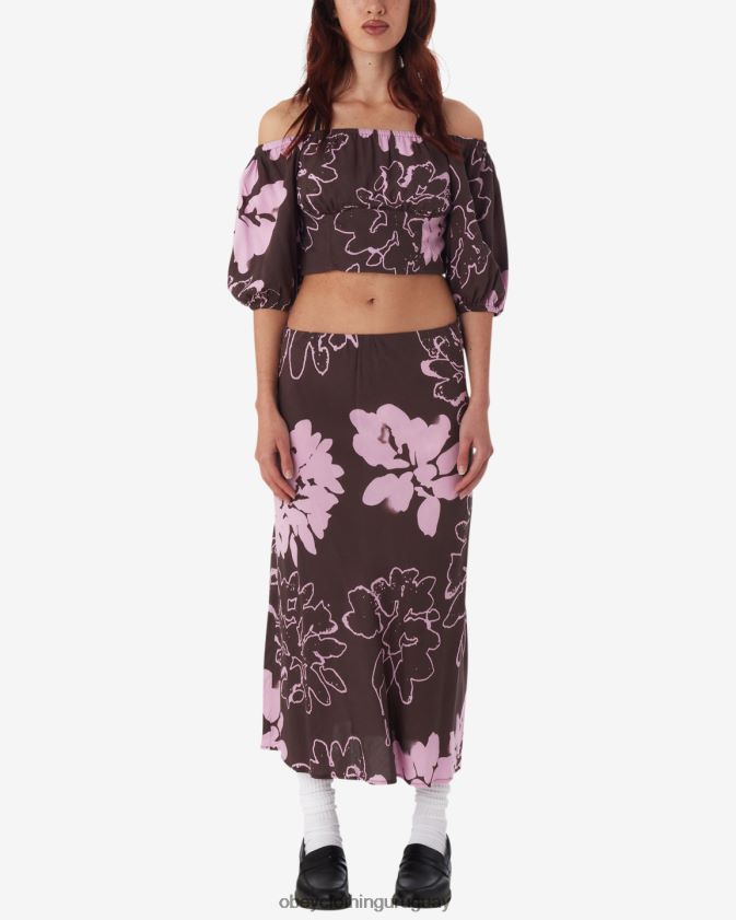 OBEY java marrón multi mujer top con hombros descubiertos de zinnia 28XT8J577