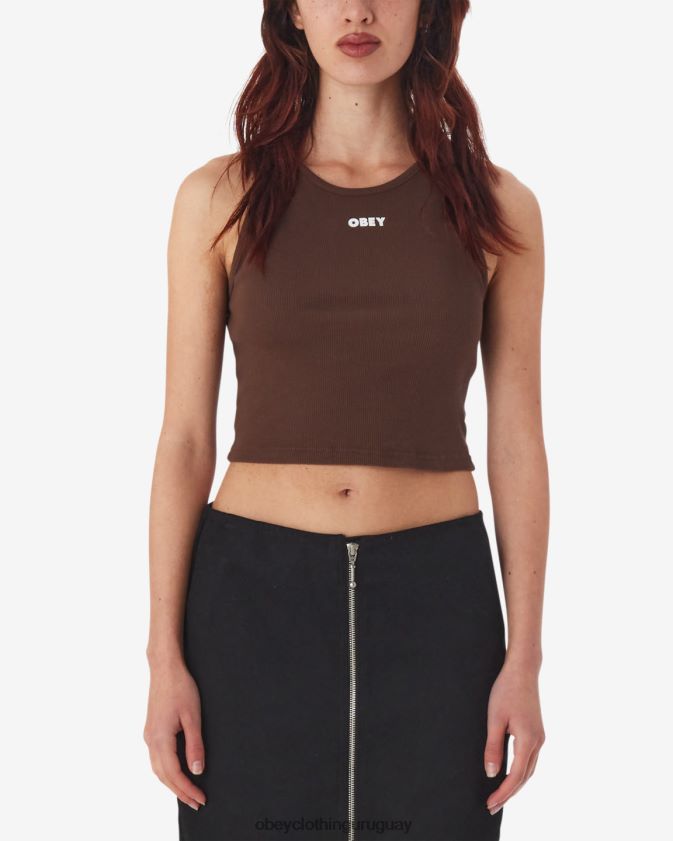 OBEY marron oscuro mujer tanque de costilla negrita iii 28XT8J621