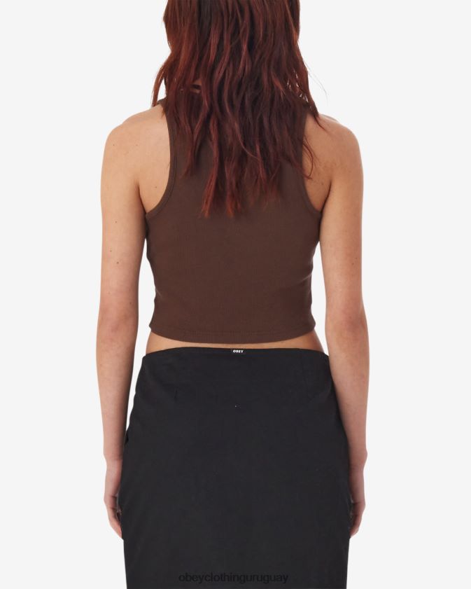 OBEY marron oscuro mujer tanque de costilla negrita iii 28XT8J621