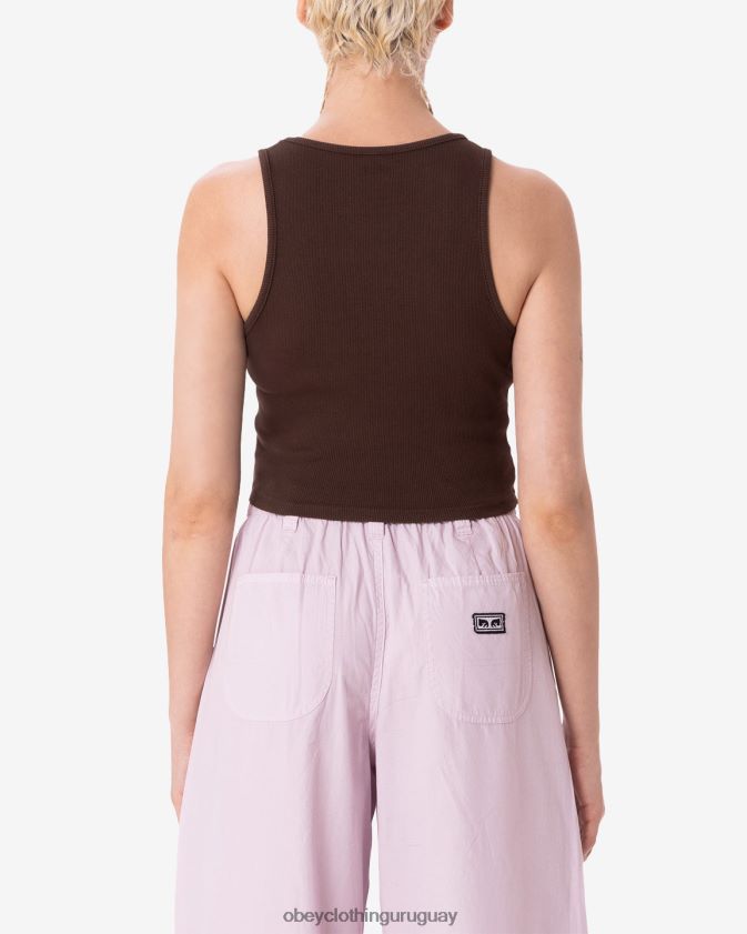OBEY marron oscuro mujer tanque de costilla tipo burbuja 28XT8J623