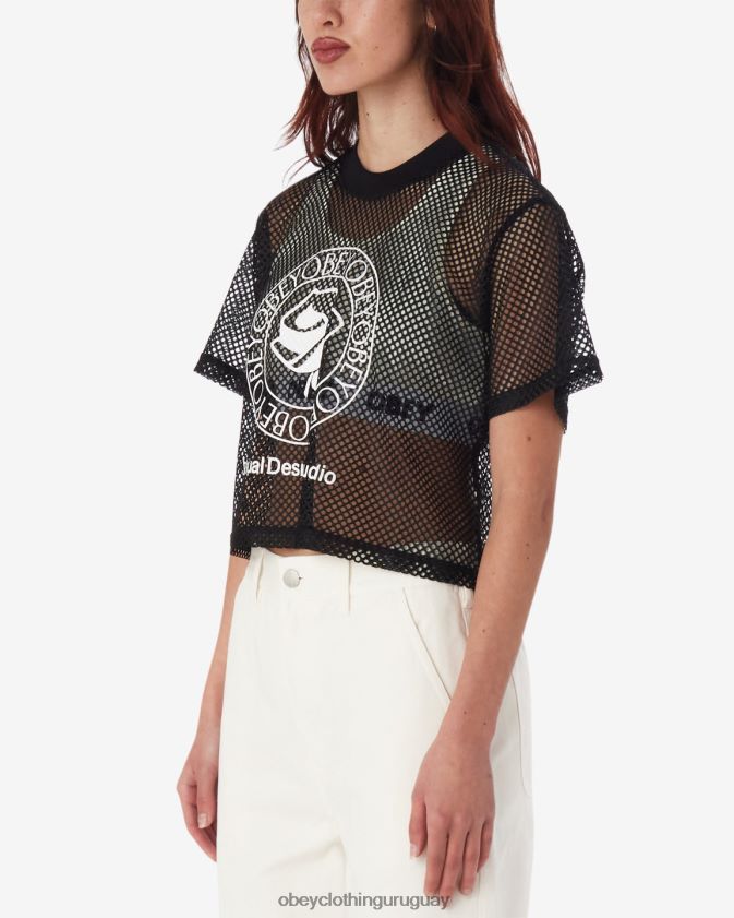 OBEY negro mujer top de malla rosa 28XT8J569
