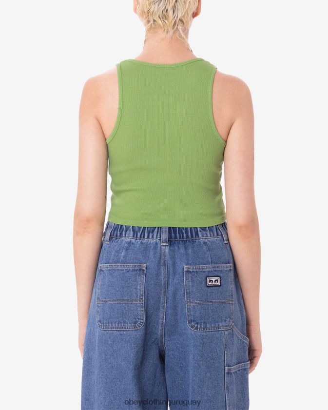 OBEY verde picante mujer tanque de costilla de doodle de flor de Sharpie 28XT8J625